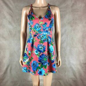 Crystal Doll Juniors Pink Blue Floral Scuba Mini Dress NEW Size 1